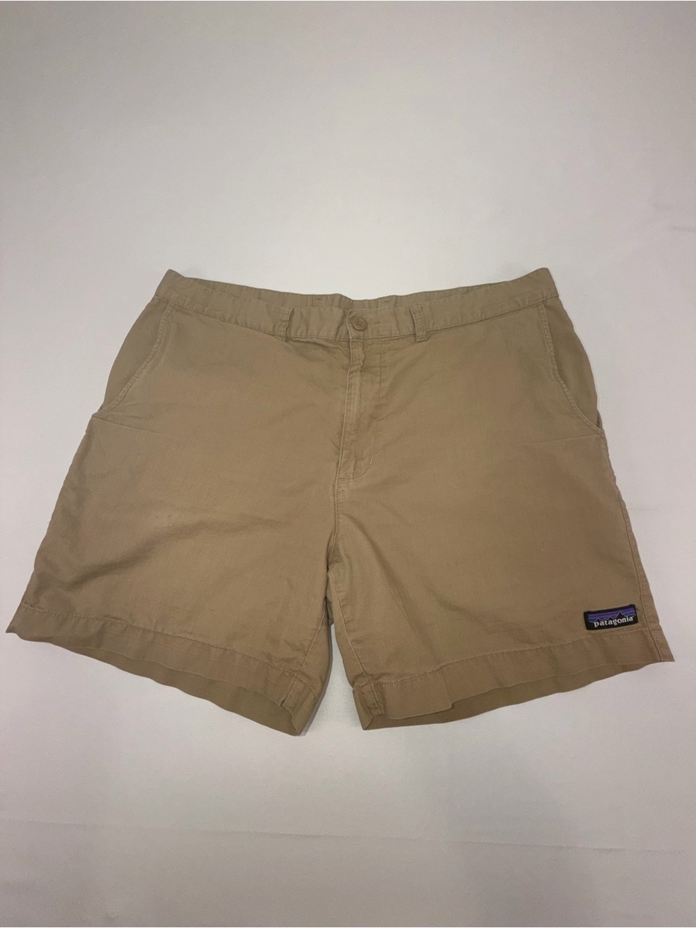 Patagonia Mens 36 Organic Cotton Hemp Shorts Khaki Tan 6” Inseam Outdoor